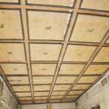 ...l�ampio salone con soffitto ligneo a cassettoni e formelle con volti umani...